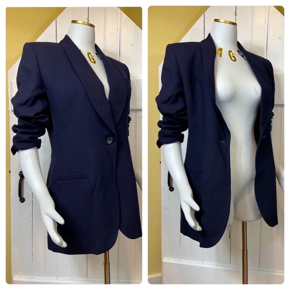 Dior Jackets & Blazers - DIOR Vintage Wool One Button Tailored Navy Blue Long Blazer, 6